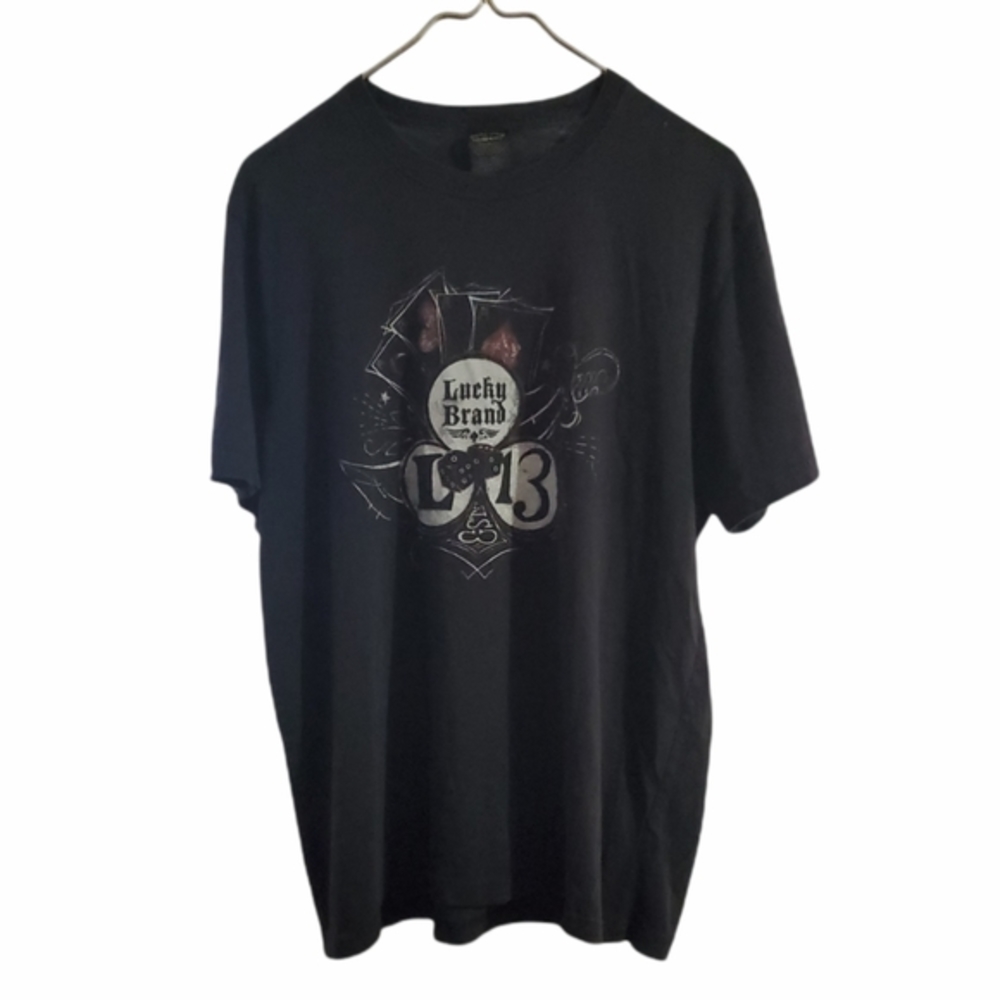 Lucky Brand Gambling Black Graphic Print Tee Shirt Cotton Short Sleeve Vintage